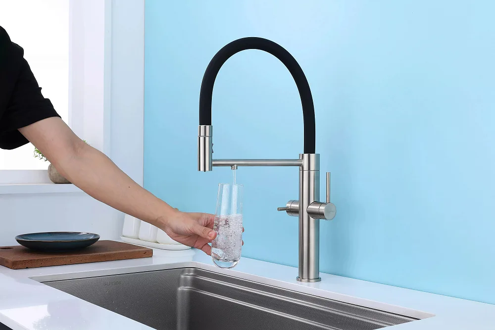 Смеситель для кухни Paulmark Nexus Ne213999-BS с гибким изливом, брашированная сталь Sancos — официальный сайт