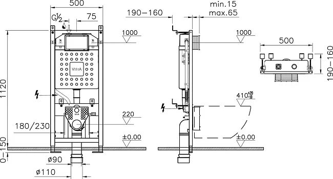 Система инсталляции для унитазов VitrA V12 762-5800-01, с кнопкой смыва Root Square 740-2380 хром Sancos — Оригинал
