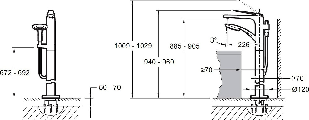 Напольный смеситель для ванны с душем Jacob Delafon Avid E97367-CP, БЕЗ ВНУТРЕННЕЙ ЧАСТИ
