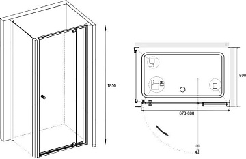 Душевой уголок RGW Passage PA-02+80 см (67-80)x80x185 профиль хром, стекло прозрачное