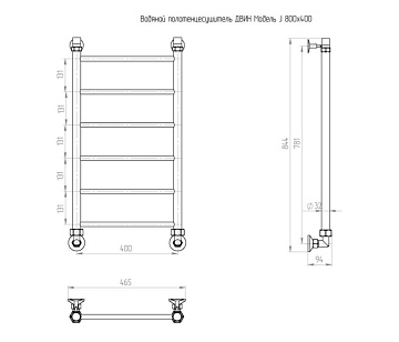 Полотенцесушитель водяной Двин J 80/40 К1 1"-1/2" полированный хром