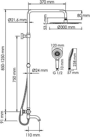Душевая стойка Wasserkraft Berkel A188.116.101.010.CH Thermo, с термостатом, хром