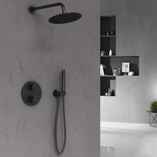 Душевой комплект Vincea VSFW-101TMB, С ВНУТРЕННЕЙ ЧАСТЬЮ, черный матовый Sancos — Оригинал