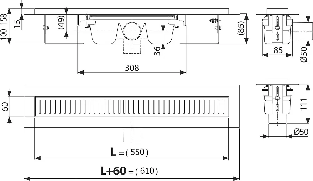 Душевой трап (лоток) AlcaPlast APZ1 S 550, с опорами Sancos — официальный сайт