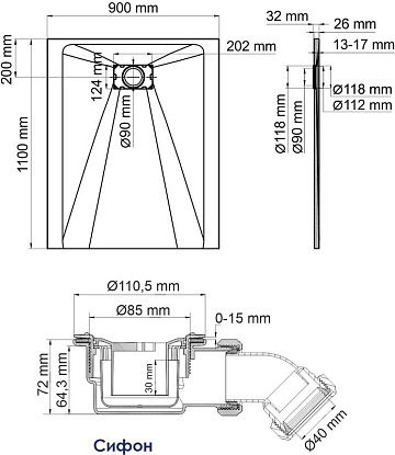 Поддон для душа Wasserkraft Main 41T15 110х90 см