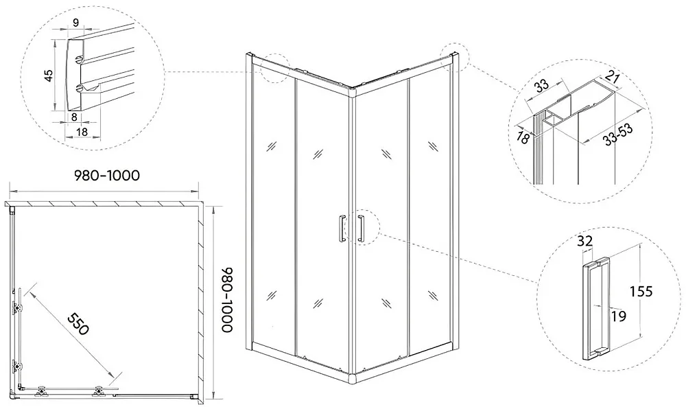 Душевой уголок Veconi Rovigo RV-11 100x100 Sancos — официальный сайт