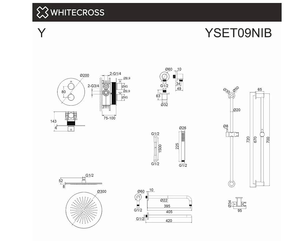 Душевой комплект WHITECROSS Y YSET09NIB, С ВНУТРЕННЕЙ ЧАСТЬЮ, брашированный никель