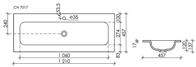 Мебельная раковина Ceramicanova Grace прямоугольная черная матовая 121 см CN7017MB Sancos — Оригинал