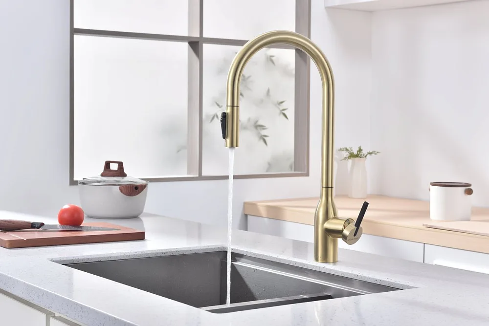 Смеситель для кухни Paulmark Universal Un213880-SBG светлое брашированное золото Sancos — официальный сайт