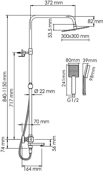 Душевая стойка Wasserkraft Aller A199.118.141.010.CH Thermo, с термостатом, хром