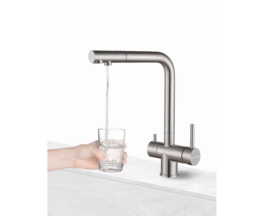 Смеситель для кухни Paulmark Skalen Sk213020-BS, брашированная сталь Sancos — официальный сайт