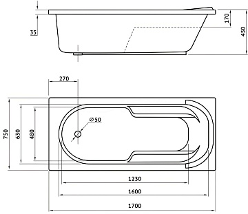 Акриловая ванна Berges Lumbo 170x75 см, 050003