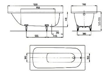 Стальная ванна Kaldewei Advantage Saniform Plus 362-1 111700010001 без опоры 160x70 см, пристенная, 
