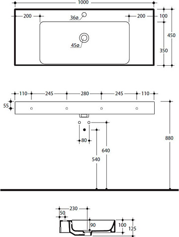 Мебельная раковина Kerasan Cento 355001 100 см