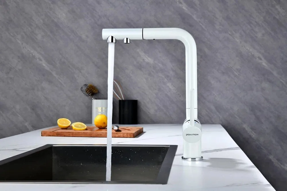 Смеситель для кухни Paulmark Serpentine Se213222-WH белый матовый Sancos — официальный сайт