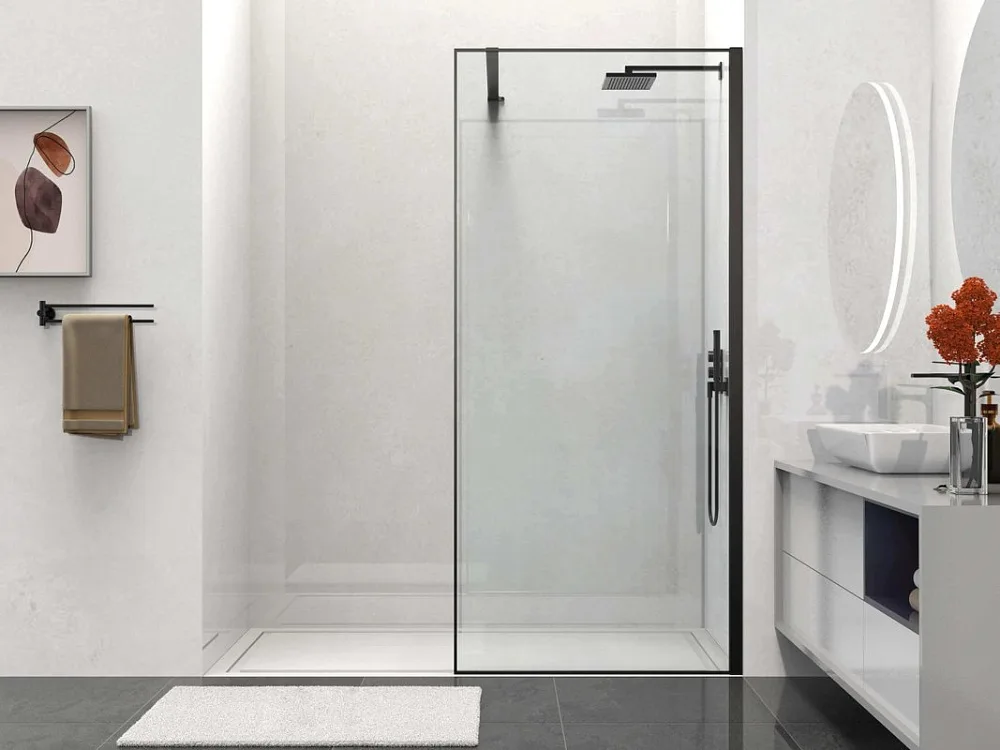 Душевая перегородка Walk-In VSW-1HS100CLB, 1000*2000, черный матовый, стекло прозрачное Sancos — официальный сайт