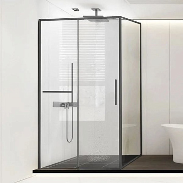 Душевой уголок Vincea Slim Soft VSR-1SS8015CLGM 150х80, профиль вороненая сталь, стекло прозрачное