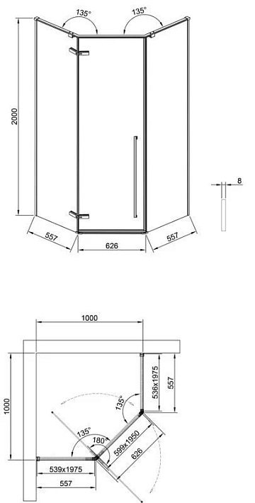 Душевой уголок Timo TTSSP-100/03C-8 100x100 см, профиль черный, стекло прозрачное