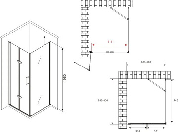 Душевой уголок Abber Zart AG08070P-S81 70х80, профиль хром, стекло прозрачное