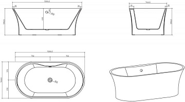 Акриловая ванна BelBagno 150x80 см, BB201-1500-800