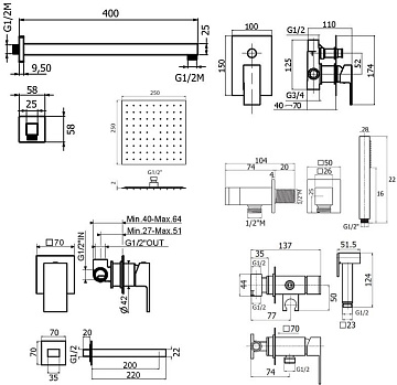 Комплект для ванной Plumberia Selection Tag KITZTG15NO220 С ВНУТРЕННЕЙ ЧАСТЬЮ, черный матовый