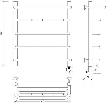Полотенцесушитель электрический Secado Мерида 1 КСП 60x50, черный, R