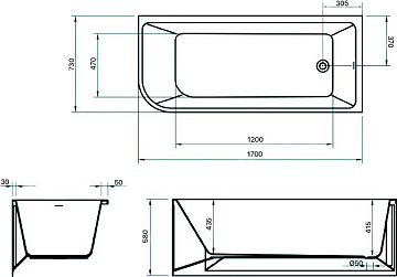 Акриловая ванна BelBagno 170x75 см, правая, BB712-1700-730-R