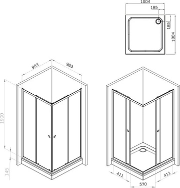 Душевой уголок AM.PM Sunny W87G-403-100100-BT 100x100 см, черный матовый