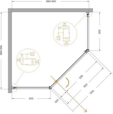 Душевой уголок Cezares Eco O P 1 100x100, профиль хром, стекло прозрачное