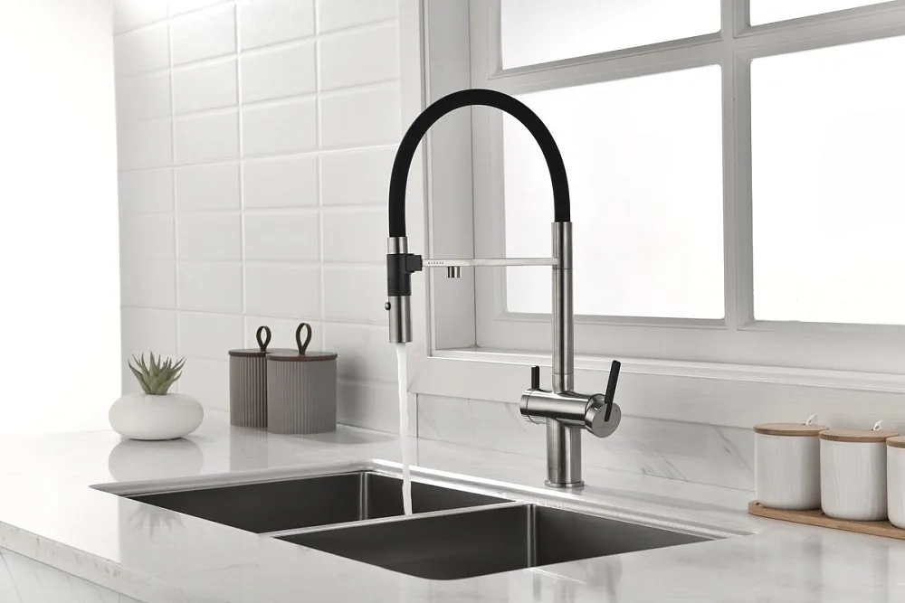 Смеситель для кухни Paulmark Gravity Gr213888-BS, брашированная нерж.сталь Sancos — официальный сайт