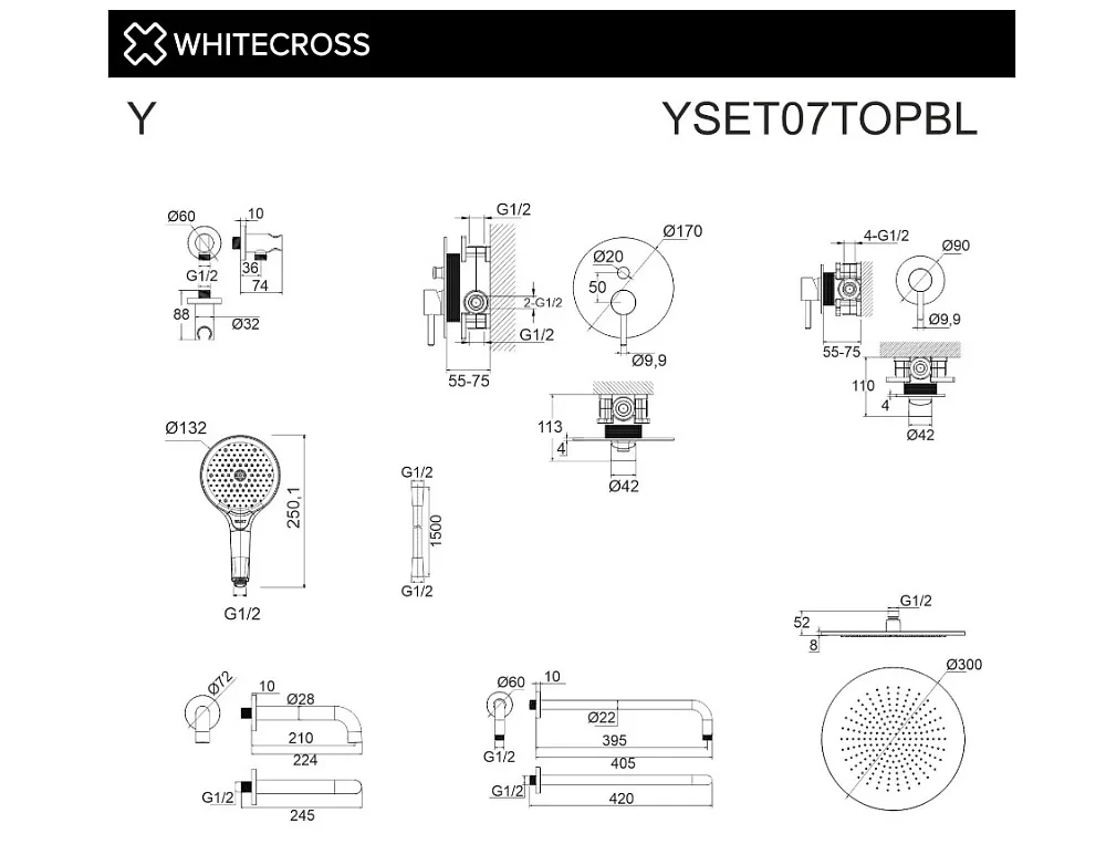 Душевой комплект WHITECROSS Y YSET07TOPBL, С ВНУТРЕННЕЙ ЧАСТЬЮ, черный матовый Sancos — официальный сайт