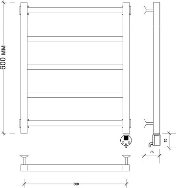 Полотенцесушитель электрический Secado Корсико 1 R 60х50, хром