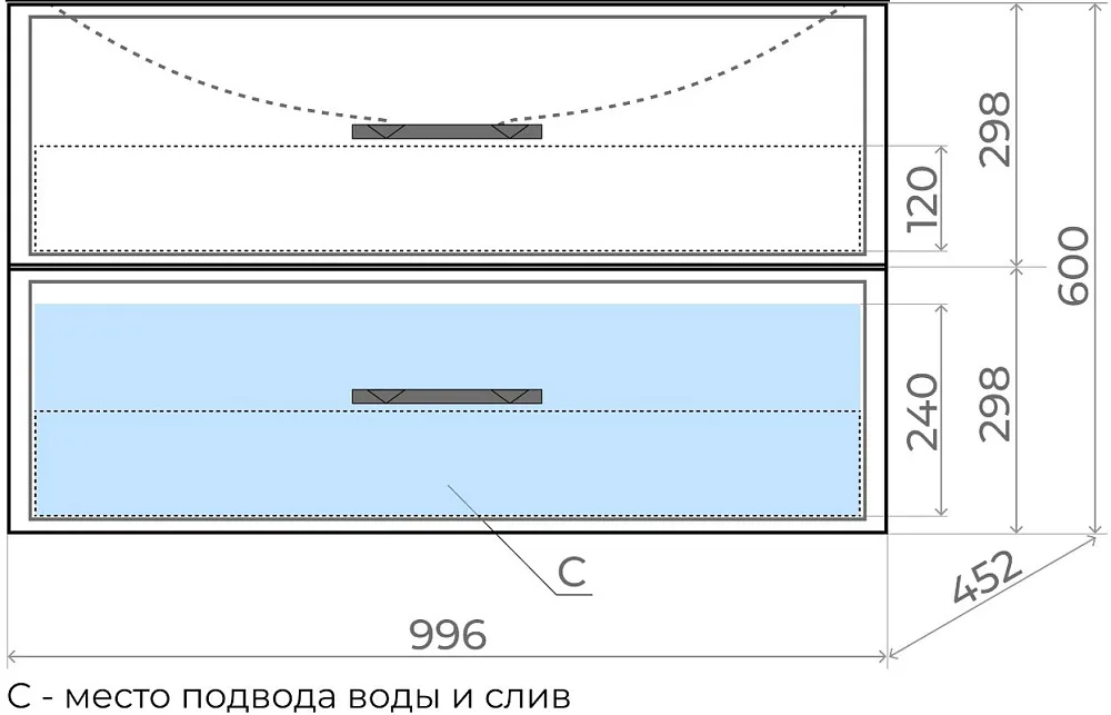 Тумба под раковину без столешницы Uperwood Foster 100 подвесная, 2 ящика, серый графит Sancos — официальный сайт