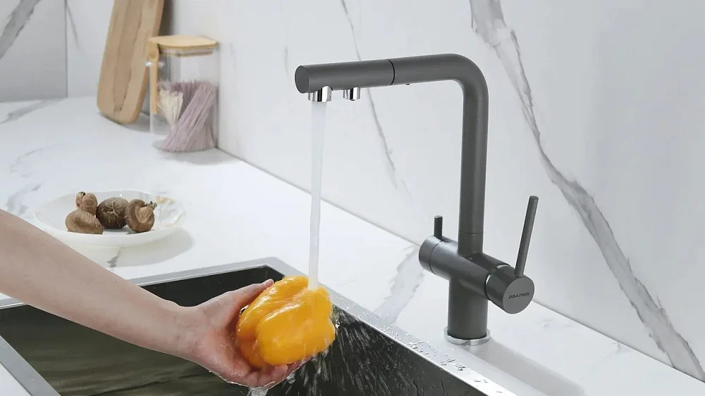 Смеситель для кухни Paulmark Serpentine Se213222-GRM серый металлик Sancos — официальный сайт