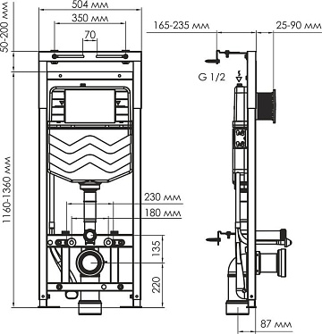 Система инсталляции для унитазов Wasserkraft Alme 15TLT.010.ME.BN01, с кнопкой смыва никель