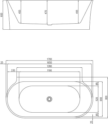 Акриловая ванна BelBagno 170x80 см, BB409-1700-800-W/NM