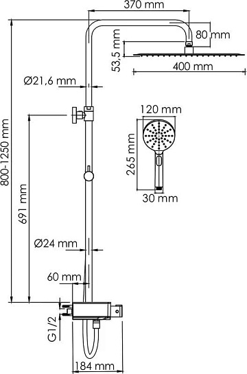Душевая стойка Wasserkraft Aller A113.119.127.CH Thermo, с термостатом, хром