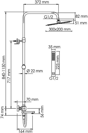 Душевая стойка Wasserkraft Aller A199.069.103.087.CH Thermo, с термостатом, хром