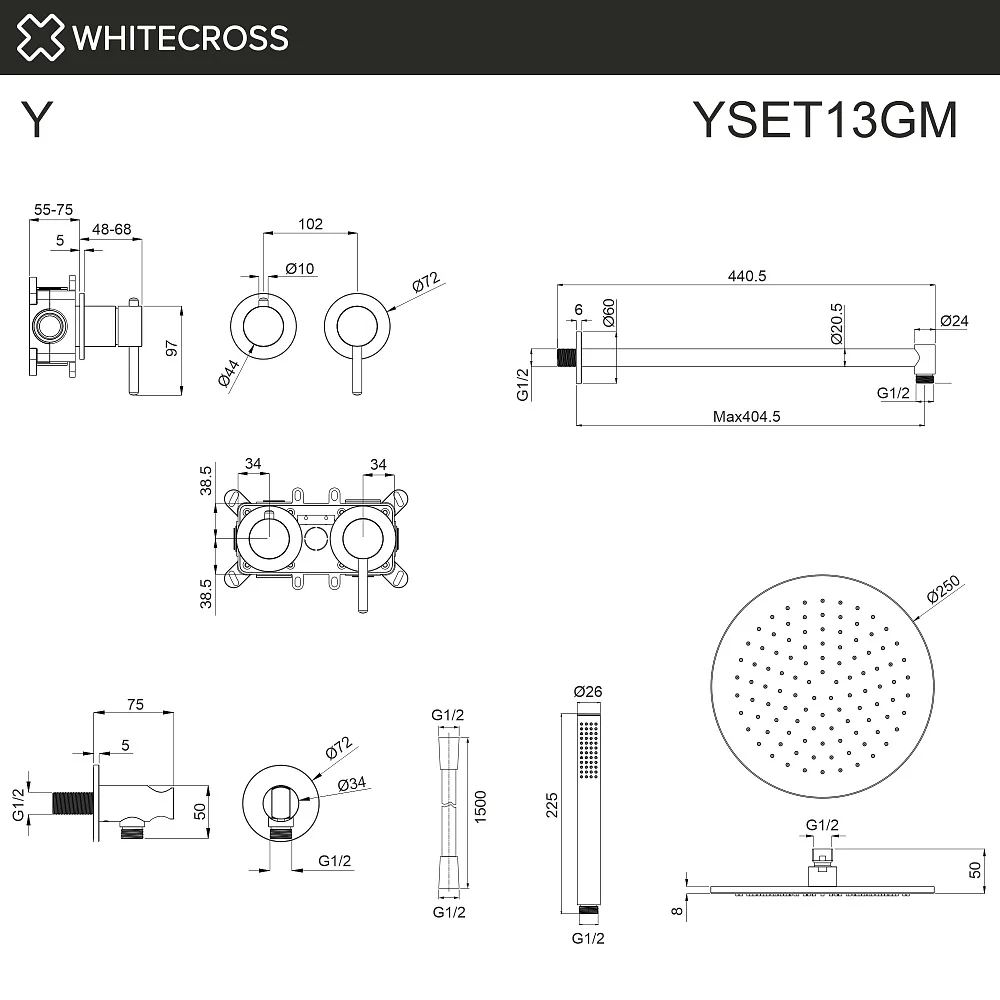 Душевой комплект WHITECROSS Y YSET13GM, С ВНУТРЕННЕЙ ЧАСТЬЮ, оружейная сталь Sancos — официальный сайт