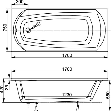 Акриловая ванна Vagnerplast Ebony 170x75 см, VPBA170EBO2X-04