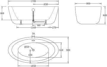Акриловая ванна BelBagno 170x90 см, BB67-1700