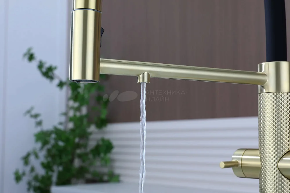 Смеситель для кухни Paulmark Nexus Diamond Nd613999-LG с гибким изливом, светлое золото Sancos — официальный сайт