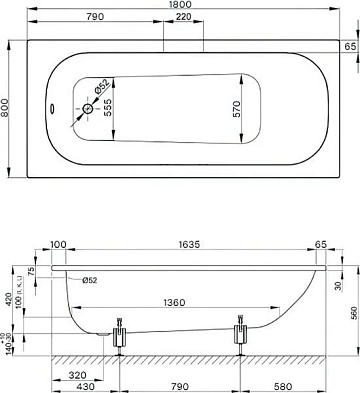 Стальная ванна Bette Form 180x80 см, встраиваемая, с антискользящим покрытием, с шумоизоляцией