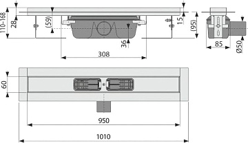 Душевой трап (лоток) AlcaPlast APZ6 S-950, 95 см, с решеткой FLOOR-950 95 см, под плитку