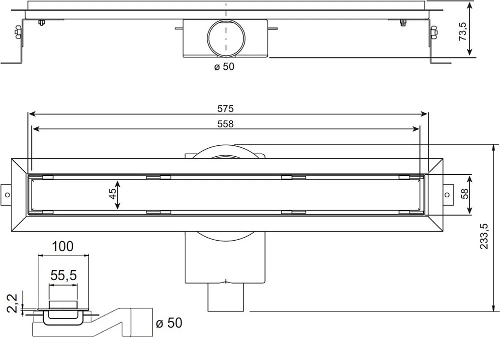 Душевой трап (лоток) Plumberia Selection PST In-Tile 60 см, черный матовый Sancos — официальный сайт
