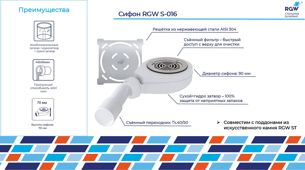 Сифон для поддона RGW S-016 хром