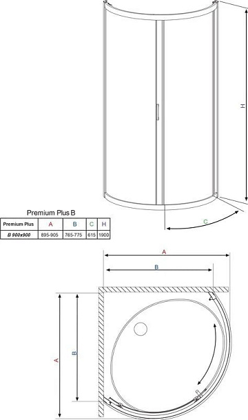 Душевой уголок Radaway Premium Plus B 90x190 прозрачное стекло