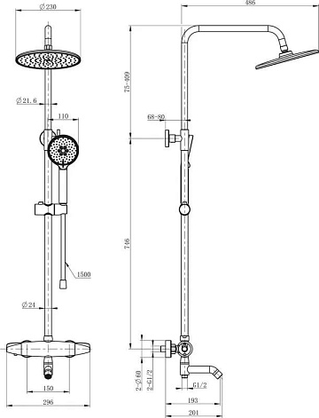 Душевая стойка Wonzon & Woghand CAPSULE WW-B3031-A3-CR, хром