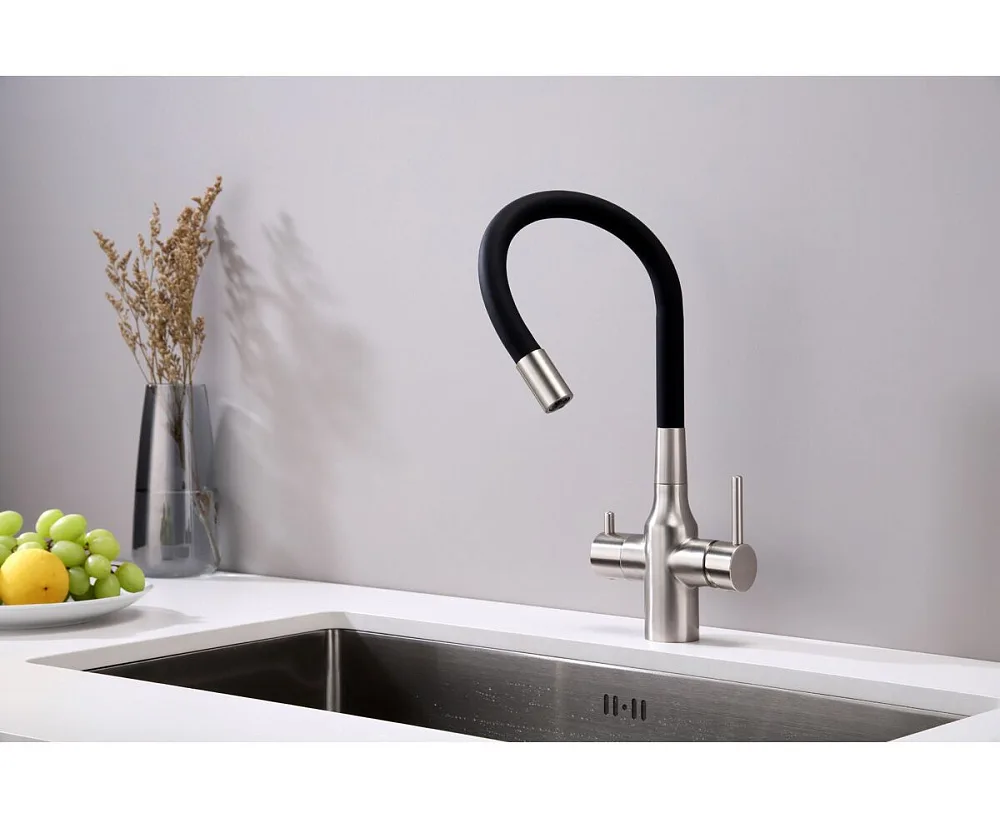 Смеситель для кухни Paulmark Salix Sa213419-BS, с гибким изливом,  брашированная сталь Sancos — официальный сайт