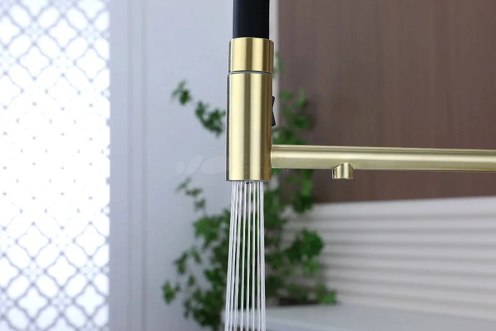 Смеситель для кухни Paulmark Nexus Diamond Nd613999-LG с гибким изливом, светлое золото Sancos — официальный сайт